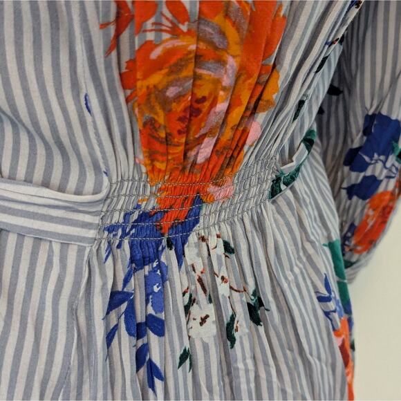 Maeve Anthropologie Lilorne Floral Stripes Tie Button Down 100% Rayon Blouse US0 - Picture 5 of 9